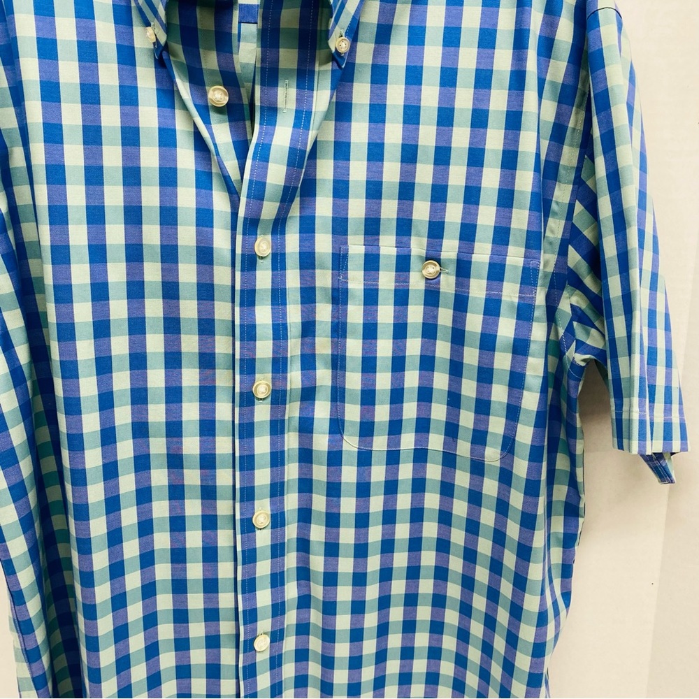 Orvis Short Sleeve Button Down Blue Green Plaid Size L Active Fit Pocket Casual - Picture 4 of 12